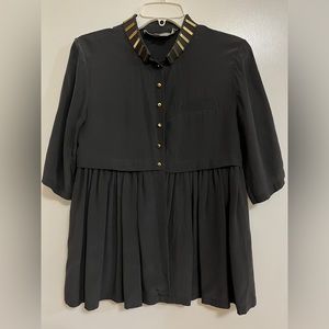 Vintage RARE Alexander Wang grey 100% silk blouse with gold hardware